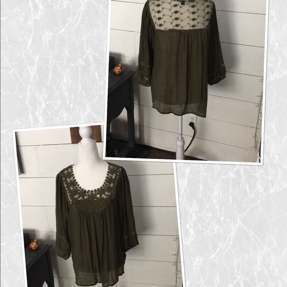 GNW Olive Boho Flowy Top